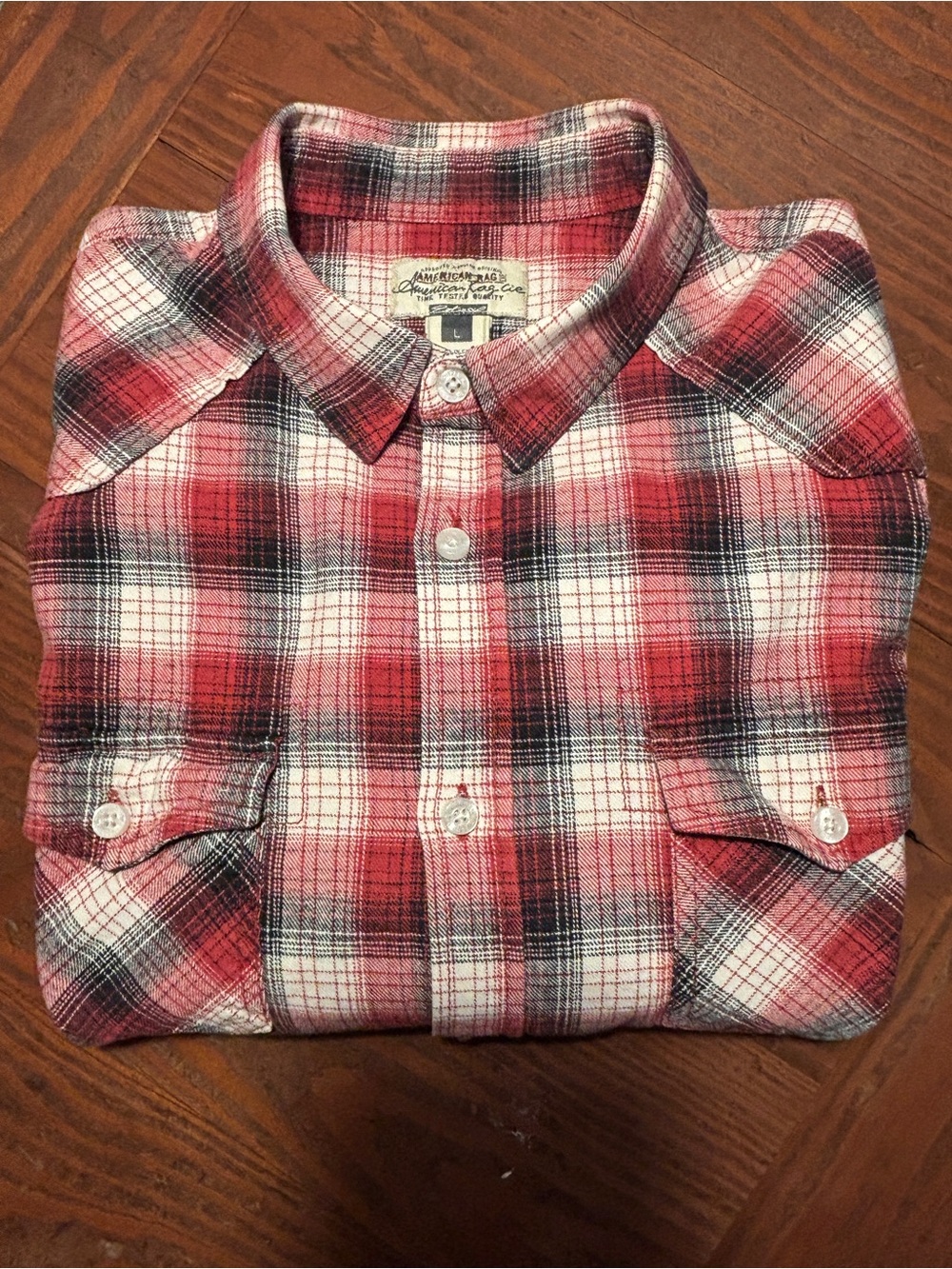 American Rag CIE Red, Black & White Plaid Casual Button-Down Shirt